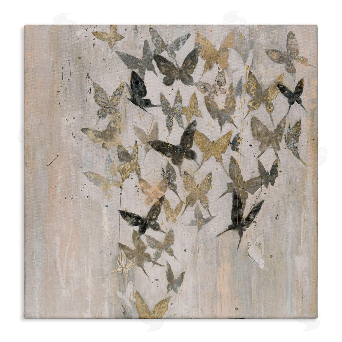 Liz Jardine Butterfly Cluster Abstract Country Insects Brown Grey Stretched Canvas Wall Art Print