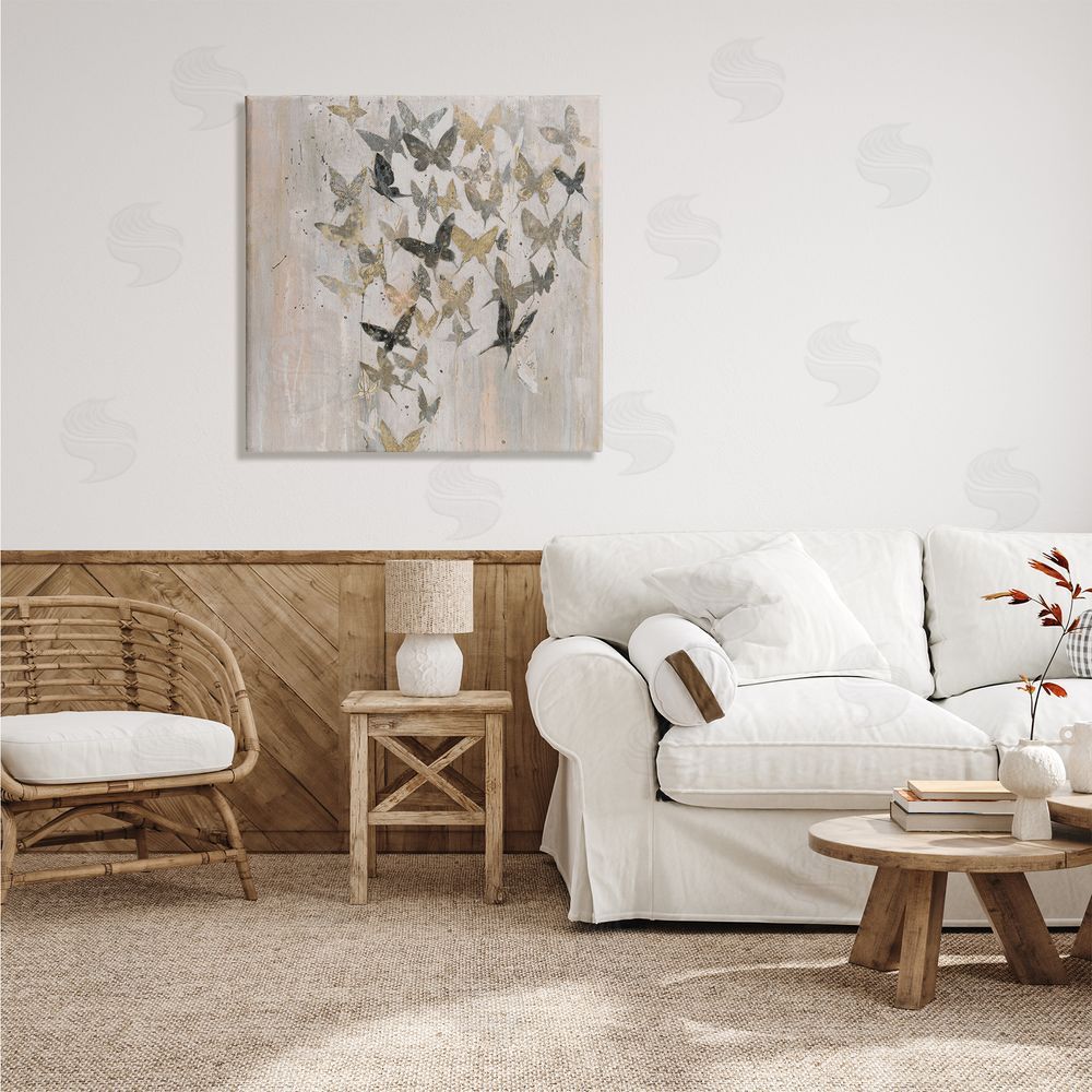 Liz Jardine Butterfly Cluster Abstract Country Insects Brown Grey Canvas Wall Art in Room