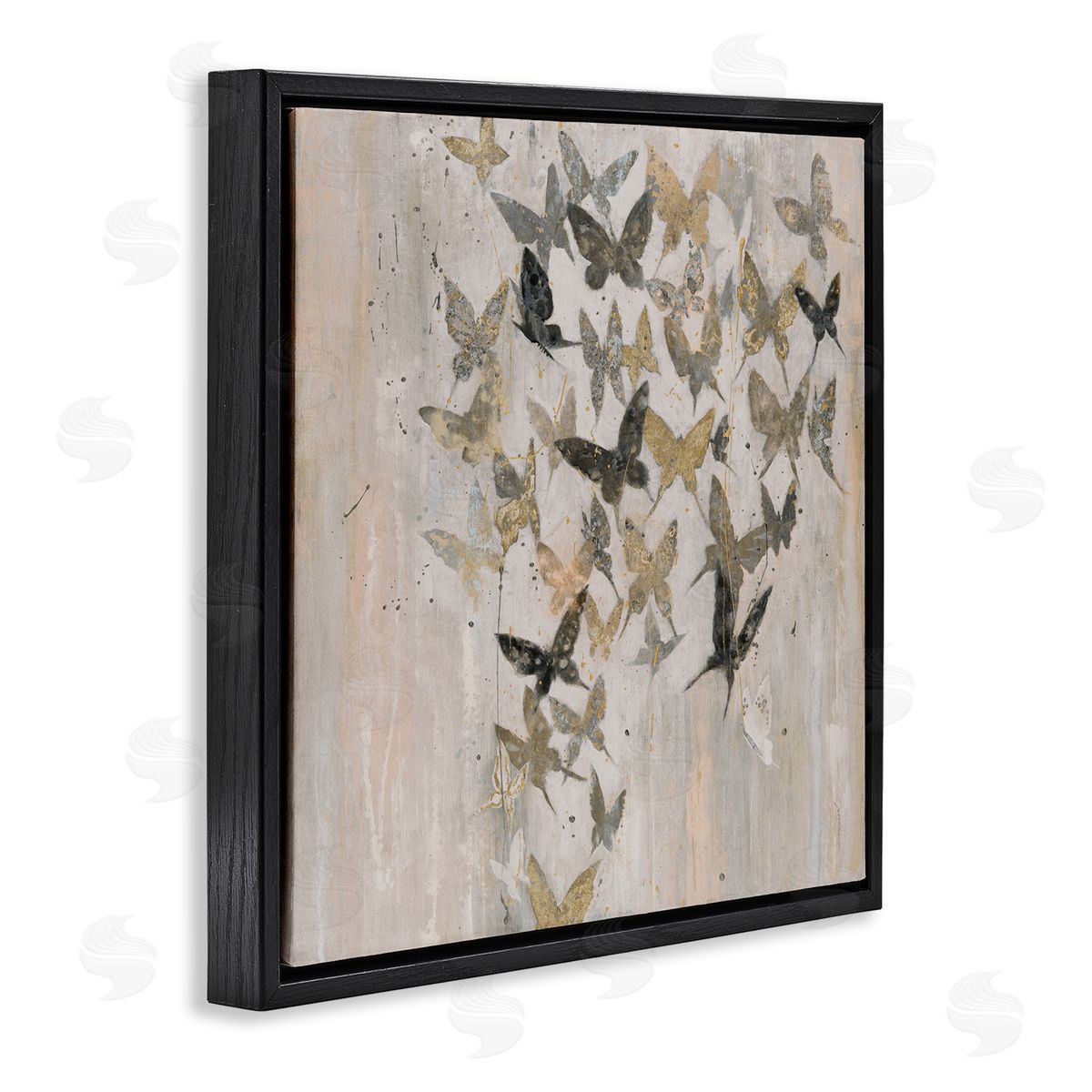 Liz Jardine Butterfly Cluster Abstract Country Insects Brown Grey Black Floating Frame Canvas Wall Art Print