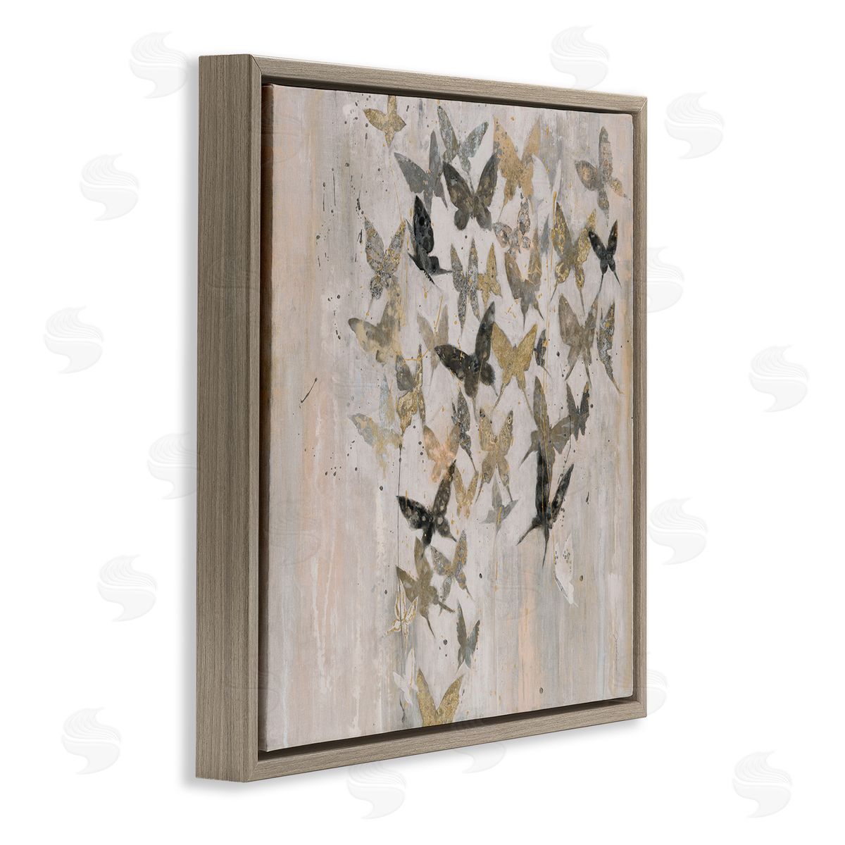 Liz Jardine Butterfly Cluster Abstract Country Insects Brown Grey Brown Floating Frame Canvas Wall Art Print