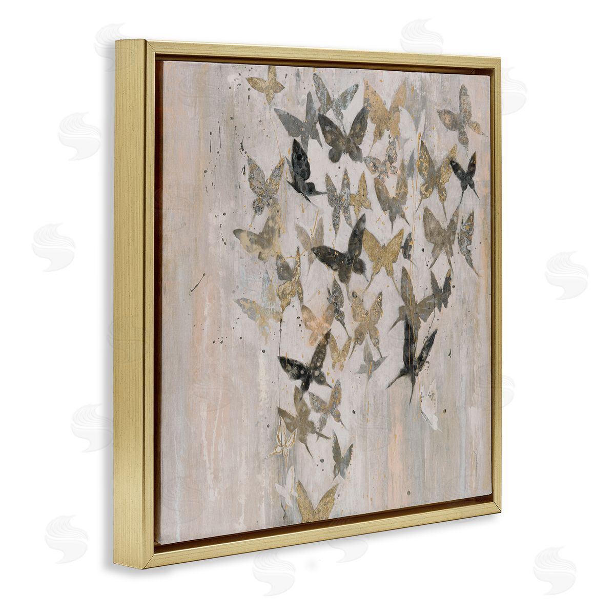 Liz Jardine Butterfly Cluster Abstract Country Insects Brown Grey Gold Floating Frame Canvas Wall Art Print