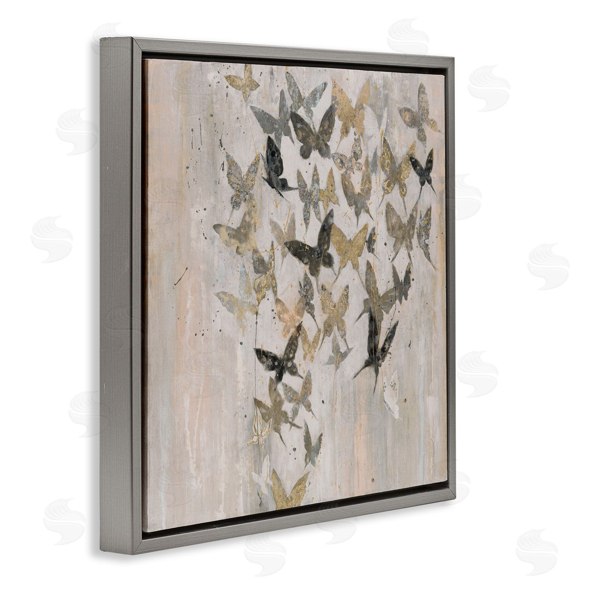 Liz Jardine Butterfly Cluster Abstract Country Insects Brown Grey Gray Floating Frame Canvas Wall Art Print