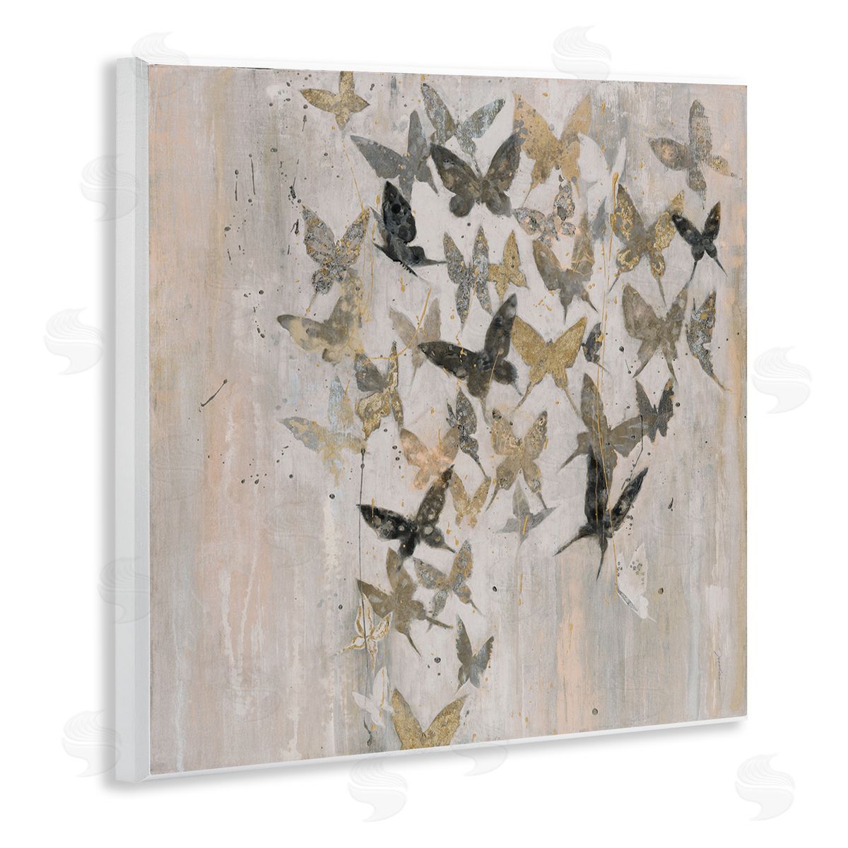 Liz Jardine Butterfly Cluster Abstract Country Insects Brown Grey Wooden Wall Plaque Art Print