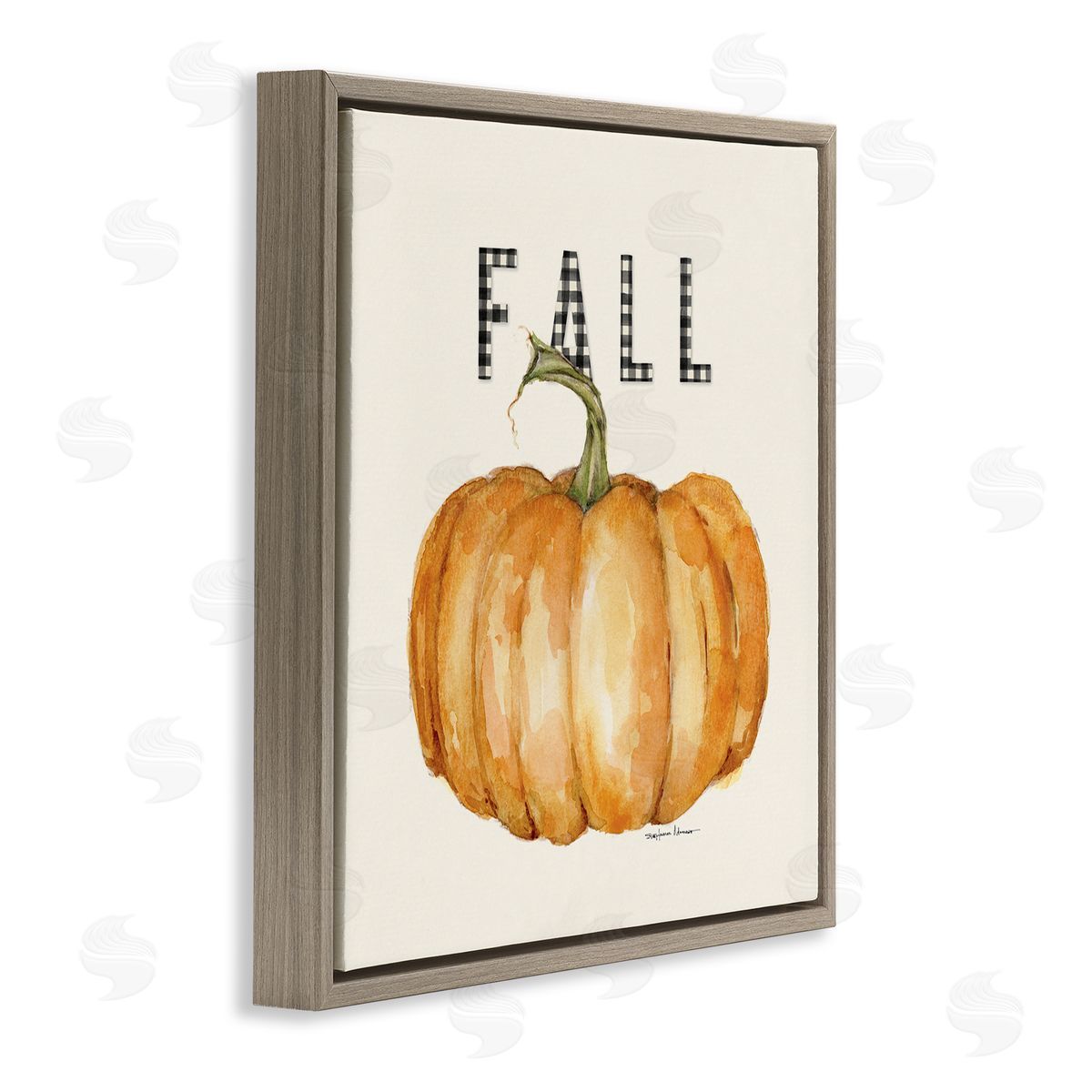 Stephanie Workman Marrott Fall Pumpkin Black Farm Plaid Typography Autumn Gourd Brown Floating Frame Canvas Wall Art Print