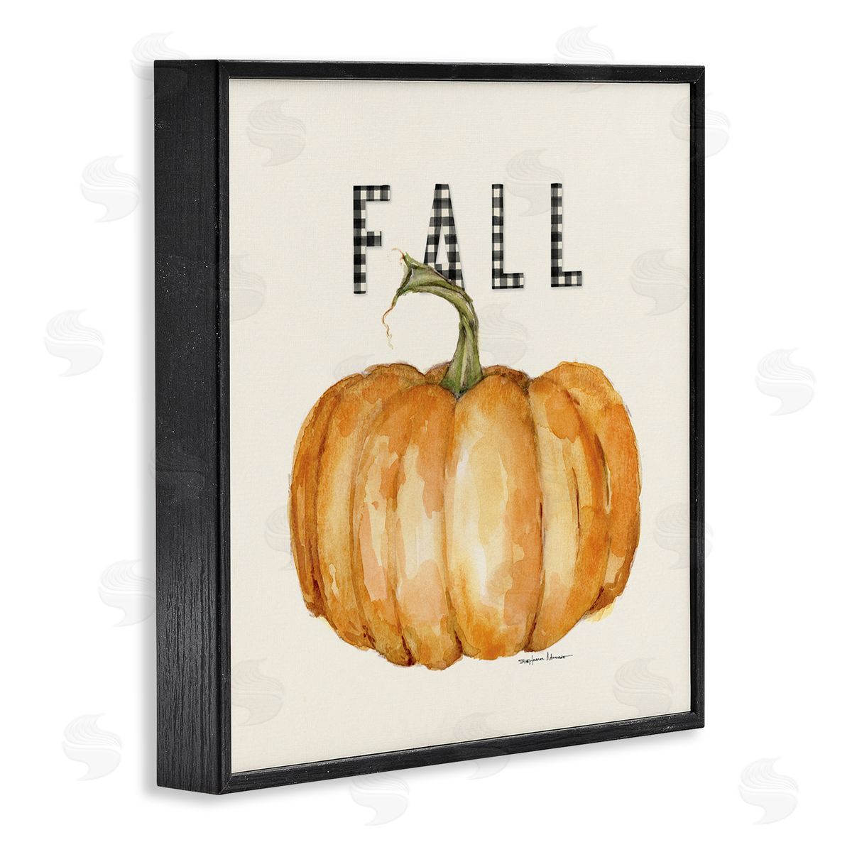 Stephanie Workman Marrott Fall Pumpkin Black Farm Plaid Typography Autumn Gourd Black Framed Glicee Wall Art Print