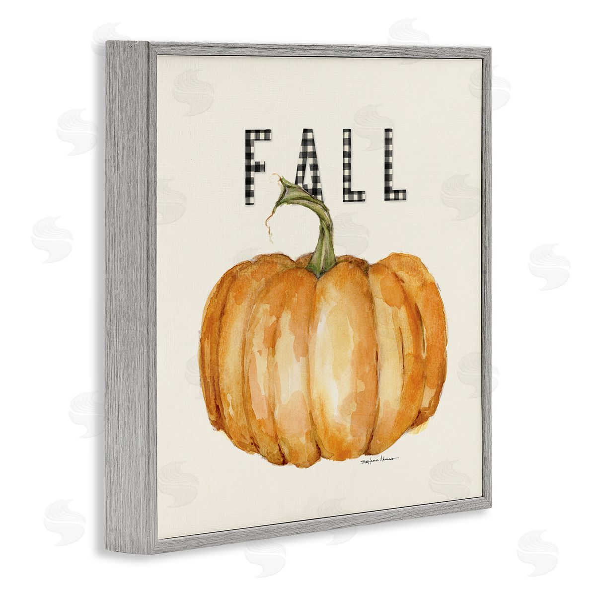 Stephanie Workman Marrott Fall Pumpkin Black Farm Plaid Typography Autumn Gourd Gray Framed Glicee Wall Art Print