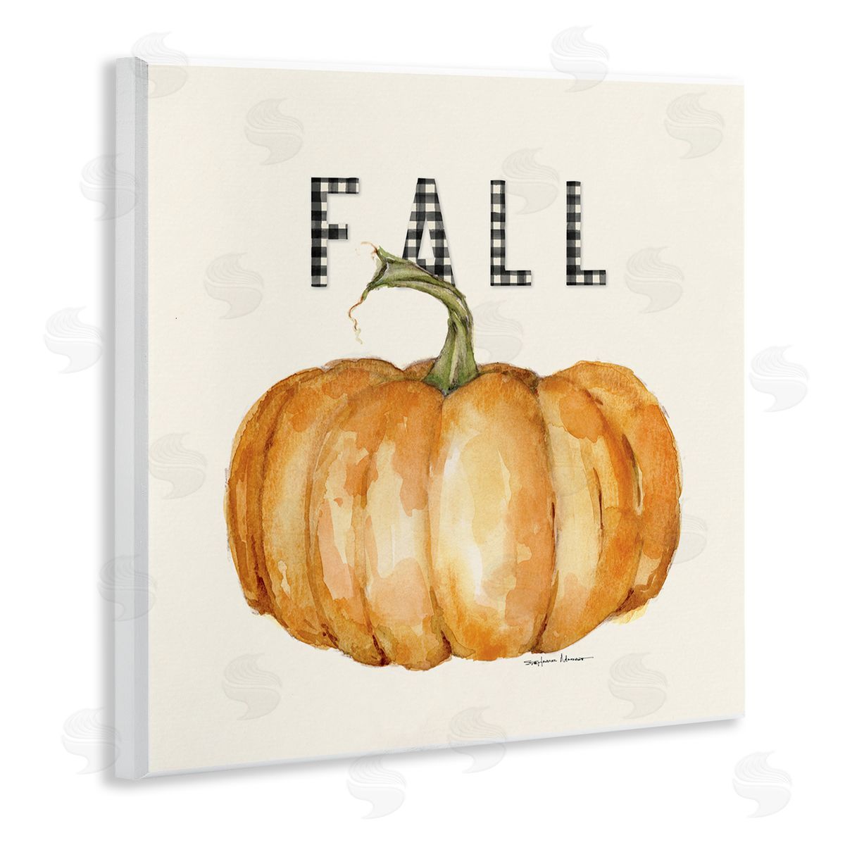 Stephanie Workman Marrott Fall Pumpkin Black Farm Plaid Typography Autumn Gourd Wooden Wall Plaque Art Print