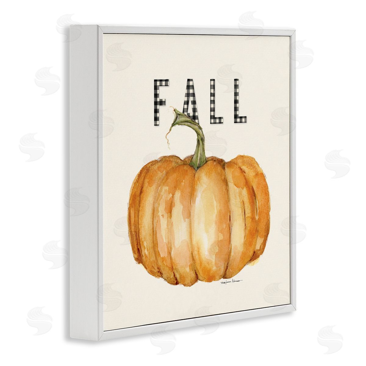 Stephanie Workman Marrott Fall Pumpkin Black Farm Plaid Typography Autumn Gourd White Framed Glicee Wall Art Print