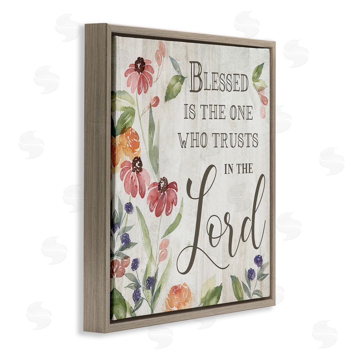 Kristen Brockmon Blessed One Who Trusts The Lord Spring Florals Brown Floating Frame Canvas Wall Art Print