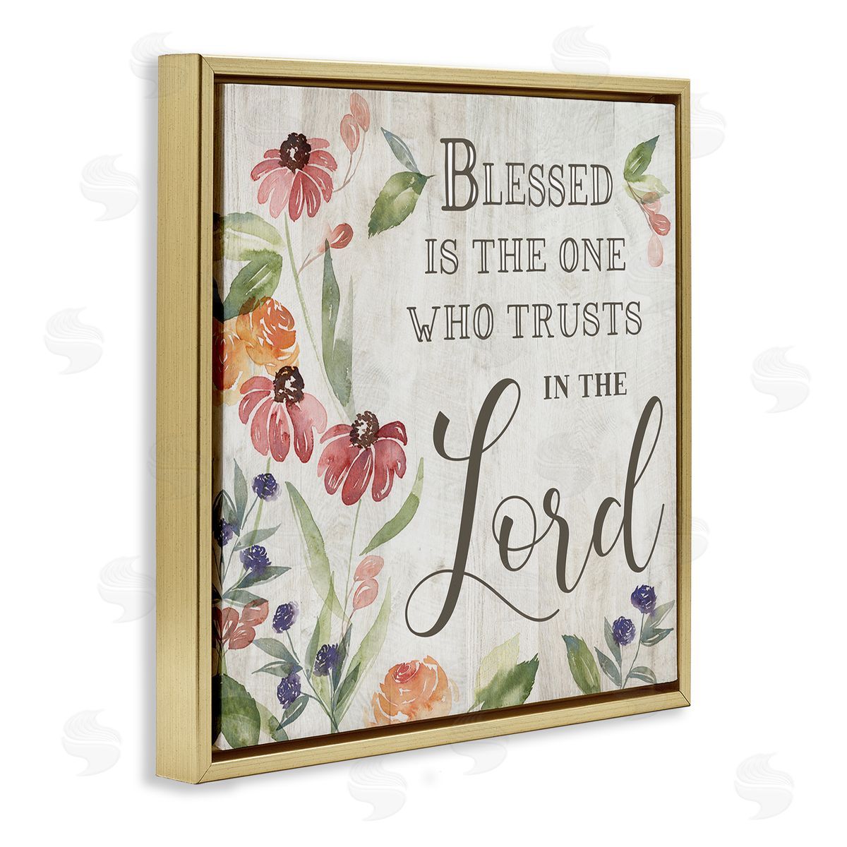 Kristen Brockmon Blessed One Who Trusts The Lord Spring Florals Gold Floating Frame Canvas Wall Art Print