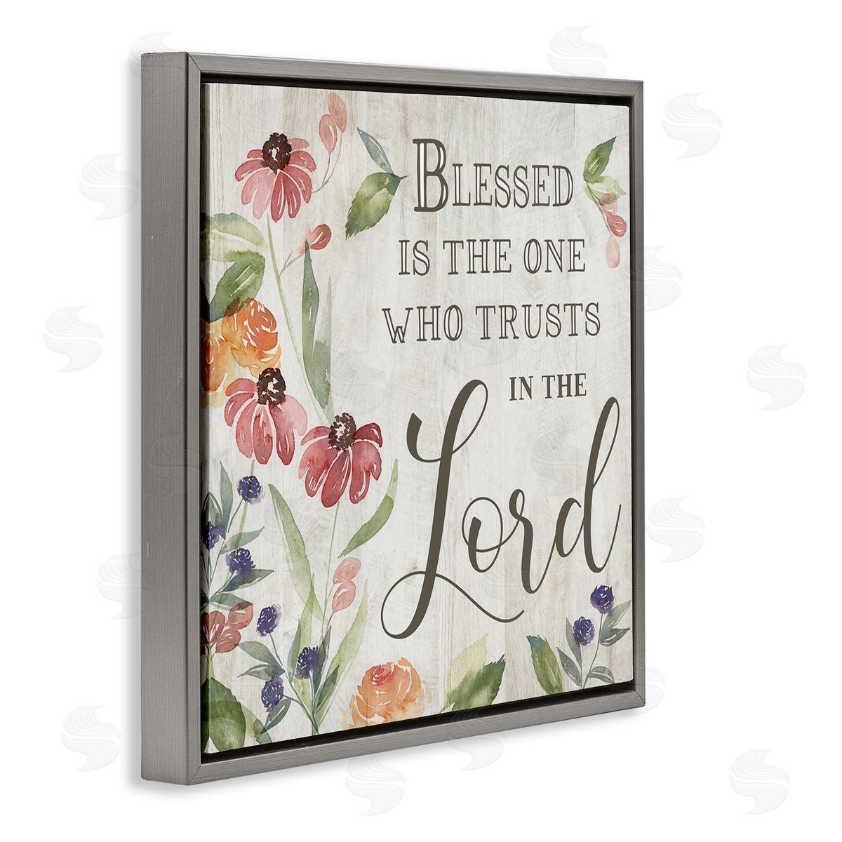 Kristen Brockmon Blessed One Who Trusts The Lord Spring Florals Gray Floating Frame Canvas Wall Art Print