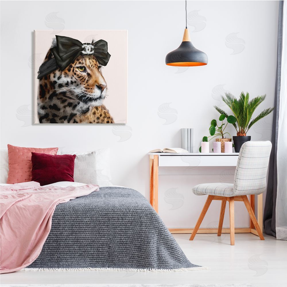 Ziwei Li Fashion Leopard Chic Animal Black Bow Glam Canvas Wall Art in Room