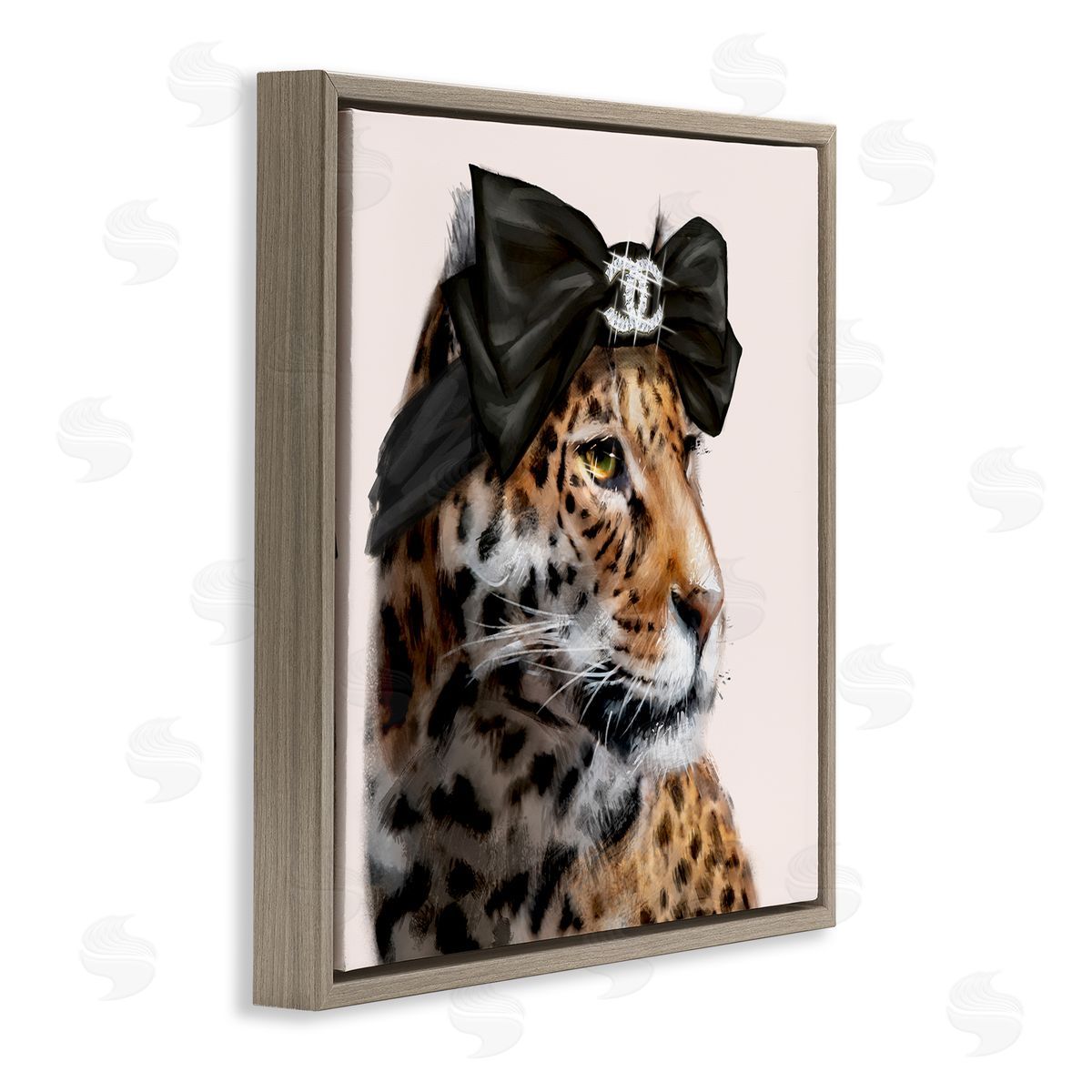 Ziwei Li Fashion Leopard Chic Animal Black Bow Glam Brown Floating Frame Canvas Wall Art Print