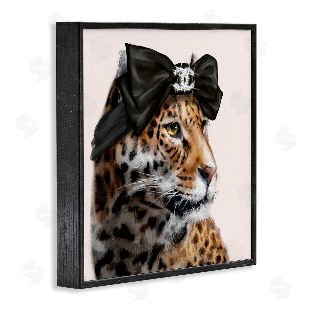 Ziwei Li Fashion Leopard Chic Animal Black Bow Glam Black Framed Glicee Wall Art Print