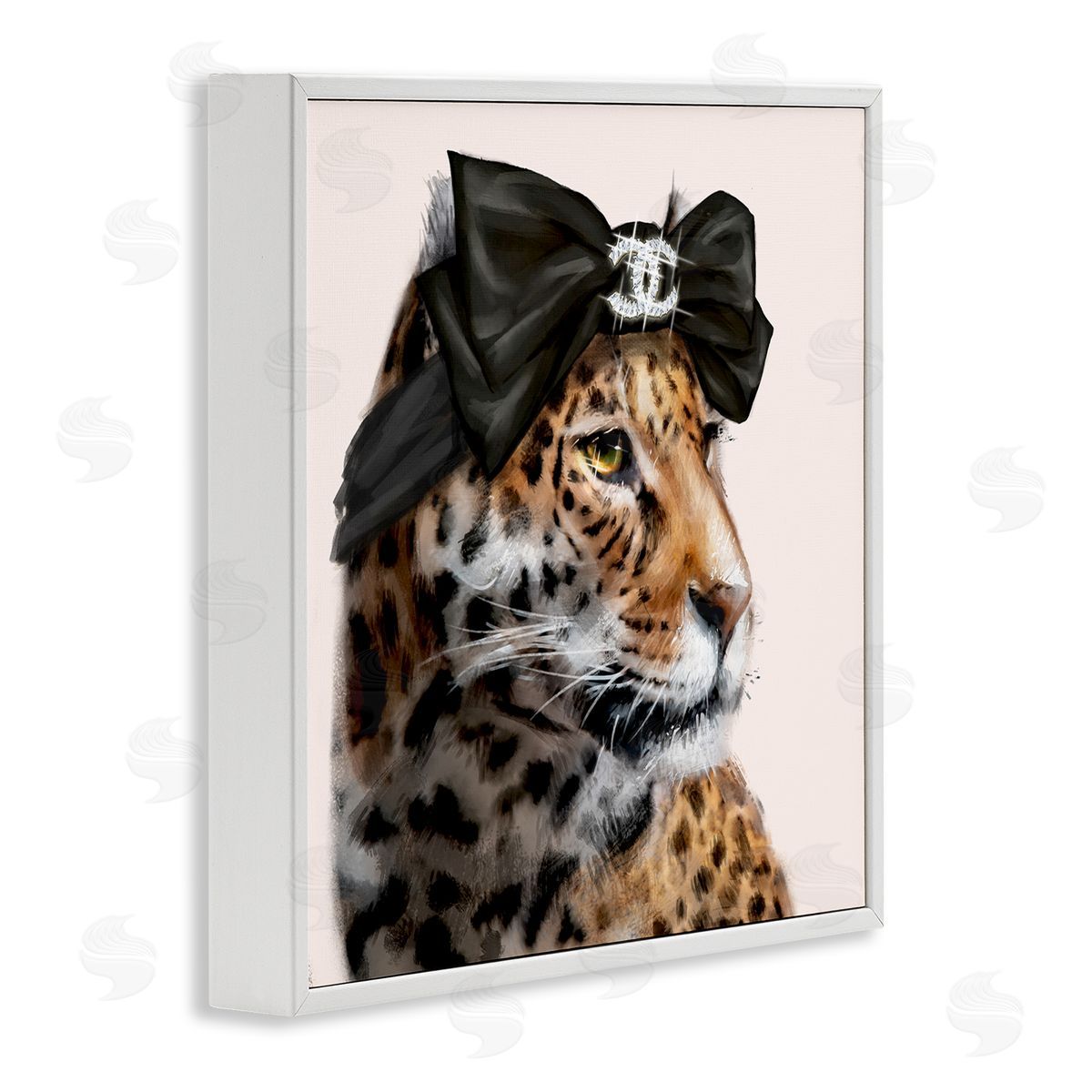 Ziwei Li Fashion Leopard Chic Animal Black Bow Glam White Framed Glicee Wall Art Print