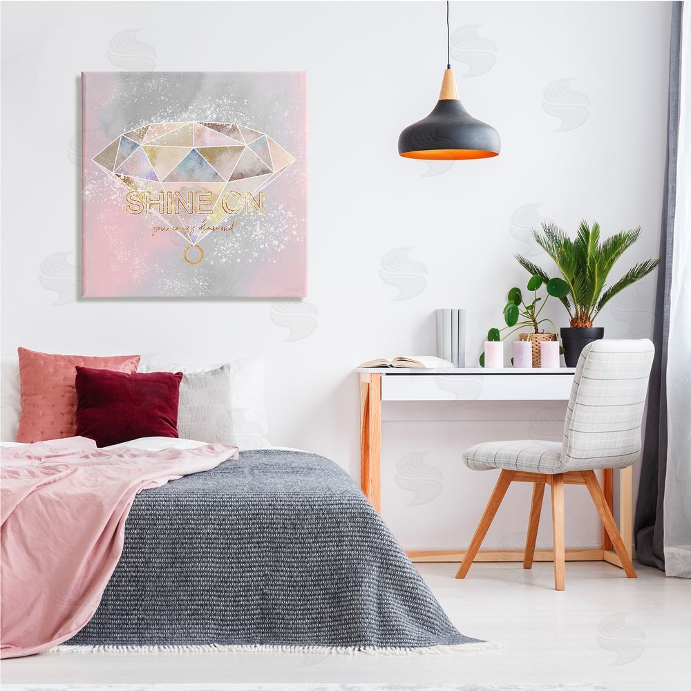 Ziwei Li Shine On Crazy Diamond Glam Pink Geometric Pattern Canvas Wall Art in Room