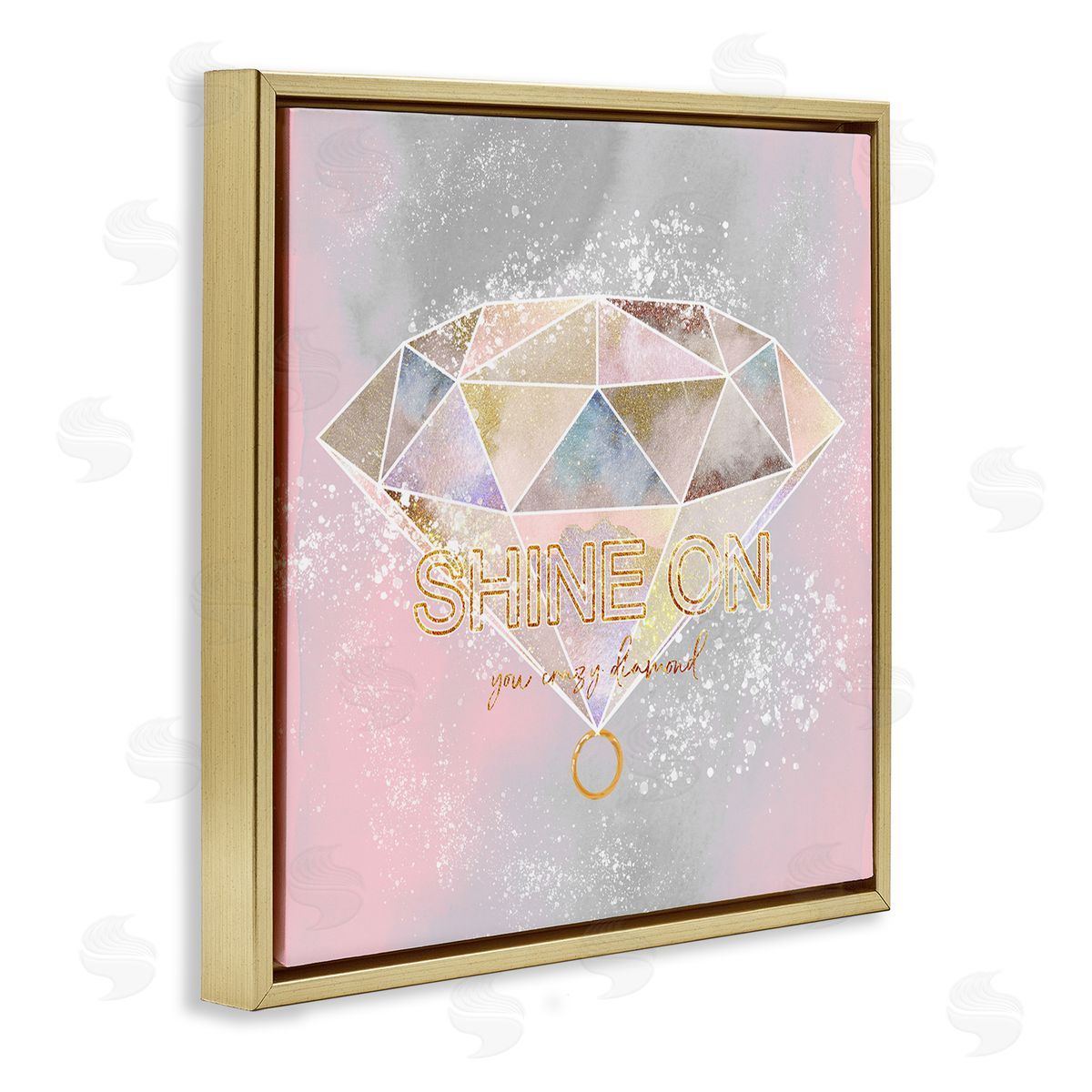 Ziwei Li Shine On Crazy Diamond Glam Pink Geometric Pattern Gold Floating Frame Canvas Wall Art Print