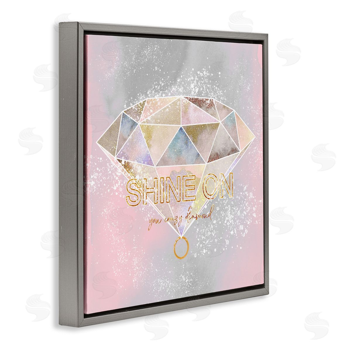 Ziwei Li Shine On Crazy Diamond Glam Pink Geometric Pattern Gray Floating Frame Canvas Wall Art Print