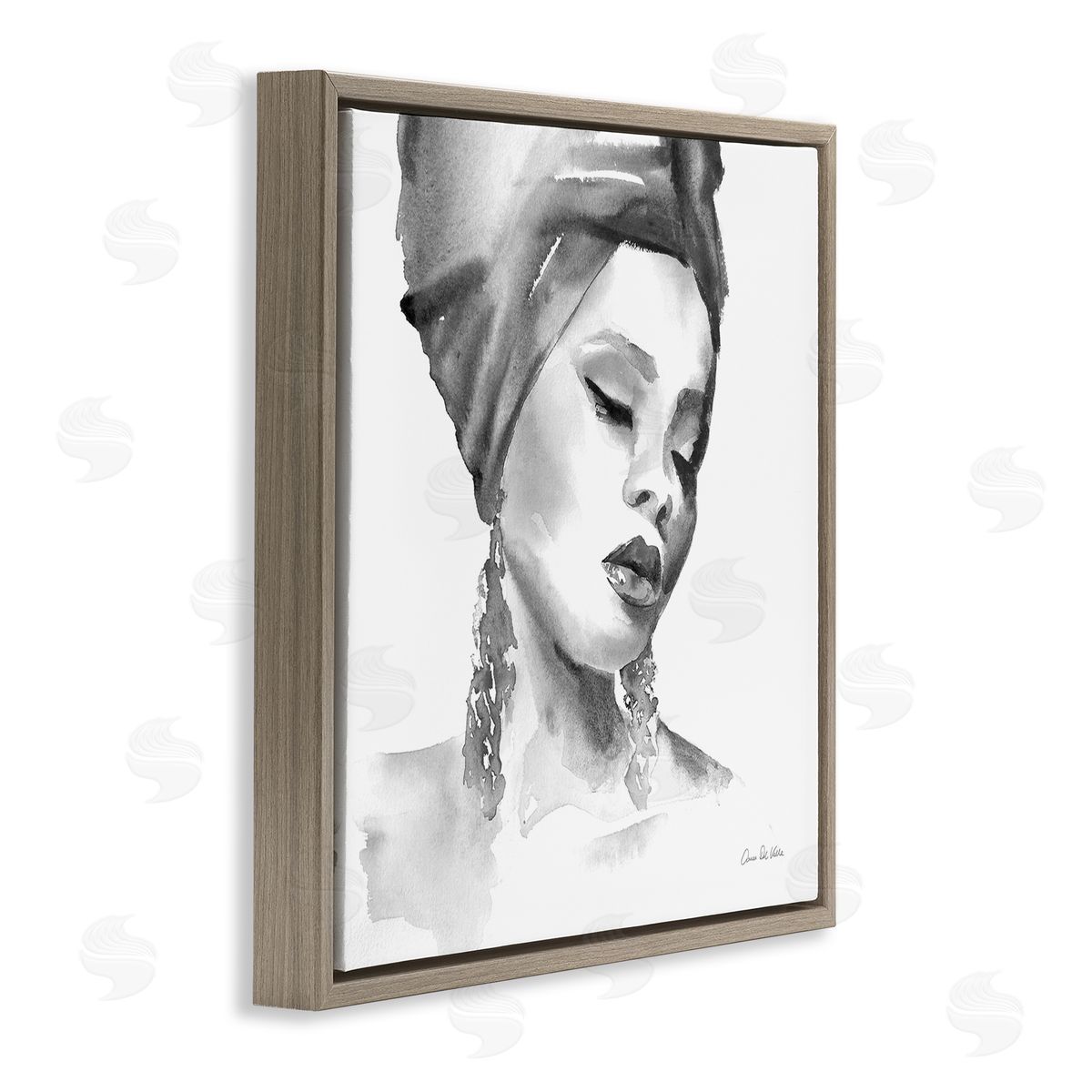 Aimee Del Valle Woman With Headwrap Soft Watercolor Portrait Painting Brown Floating Frame Canvas Wall Art Print