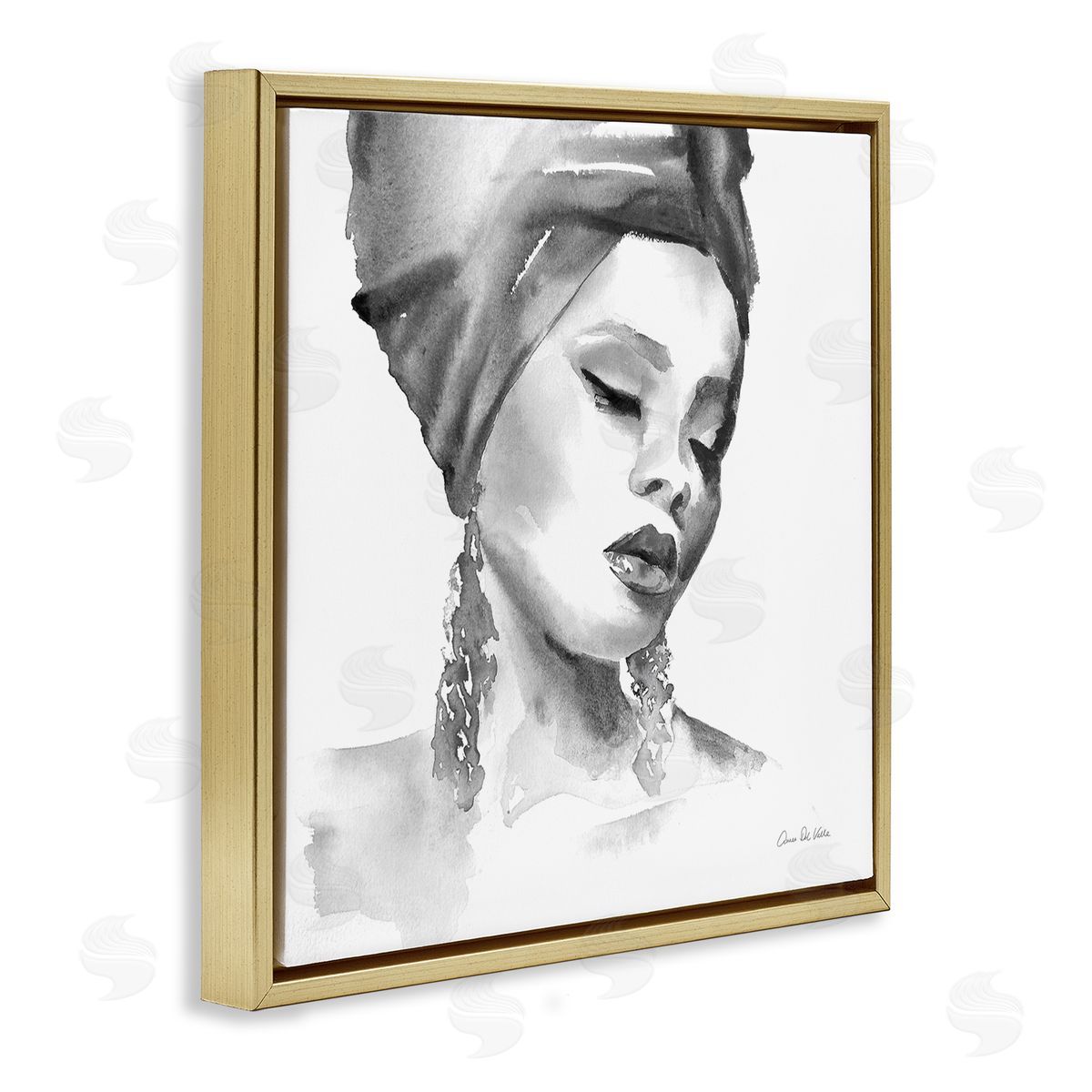 Aimee Del Valle Woman With Headwrap Soft Watercolor Portrait Painting Gold Floating Frame Canvas Wall Art Print