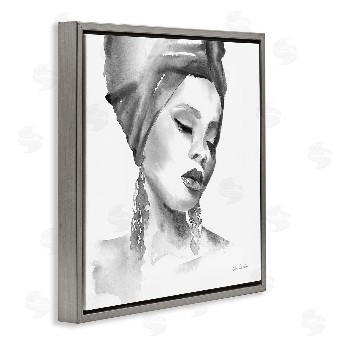 Aimee Del Valle Woman With Headwrap Soft Watercolor Portrait Painting Gray Floating Frame Canvas Wall Art Print