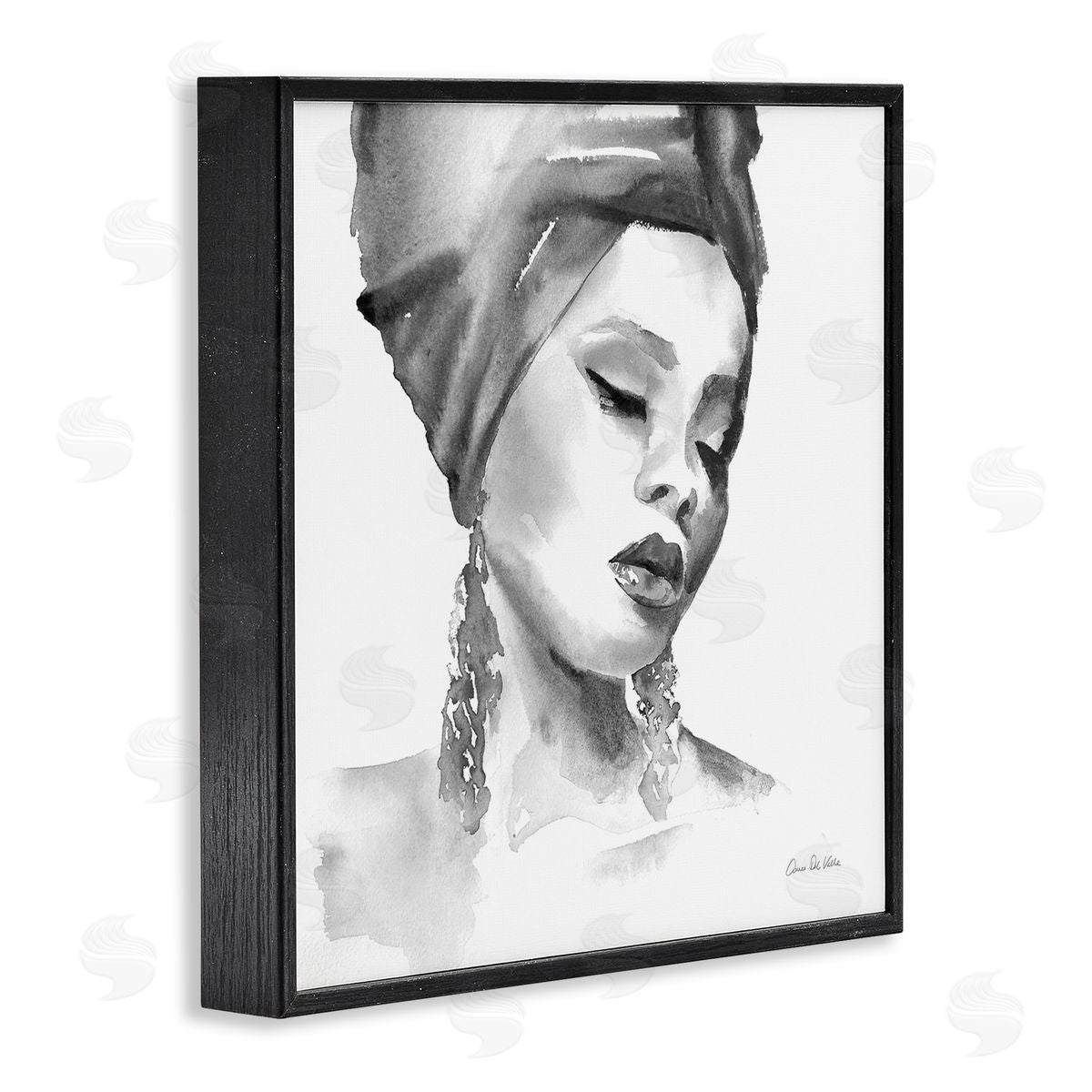 Aimee Del Valle Woman With Headwrap Soft Watercolor Portrait Painting Black Framed Glicee Wall Art Print