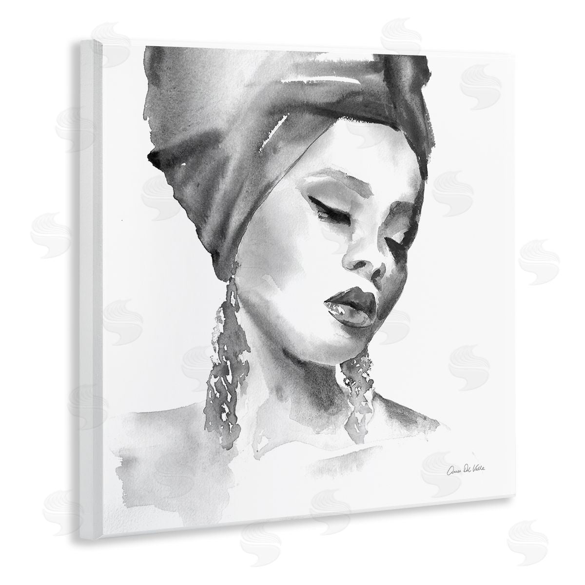 Aimee Del Valle Woman With Headwrap Soft Watercolor Portrait Painting Wooden Wall Plaque Art Print