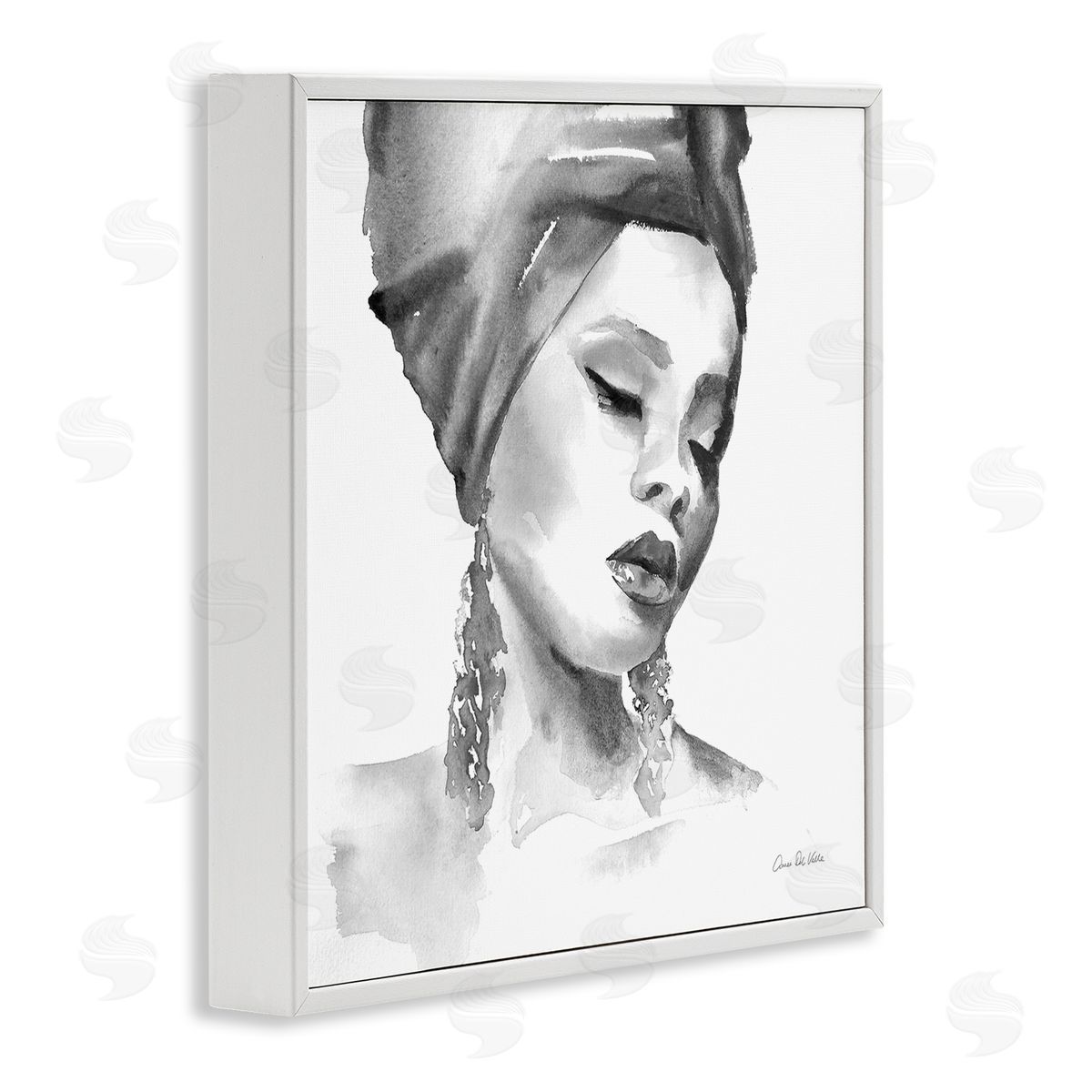 Aimee Del Valle Woman With Headwrap Soft Watercolor Portrait Painting White Framed Glicee Wall Art Print