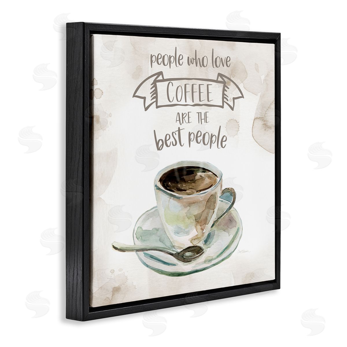 Carol Robinson People Who Love Coffee Phrase Watercolor Painting Black Floating Frame Canvas Wall Art Print