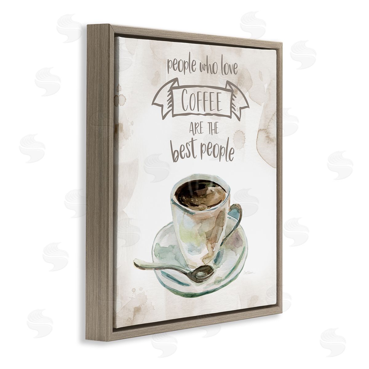 Carol Robinson People Who Love Coffee Phrase Watercolor Painting Brown Floating Frame Canvas Wall Art Print