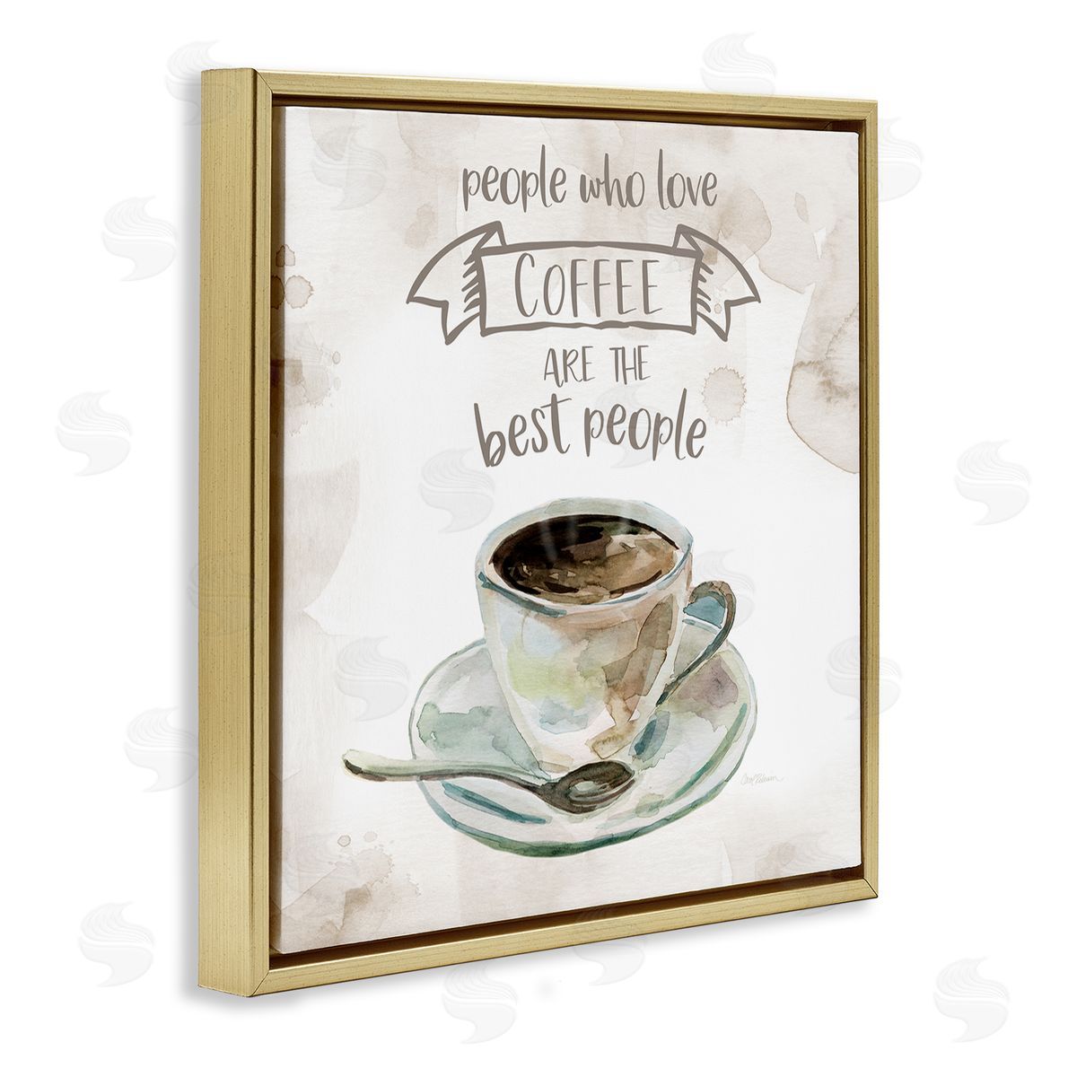 Carol Robinson People Who Love Coffee Phrase Watercolor Painting Gold Floating Frame Canvas Wall Art Print