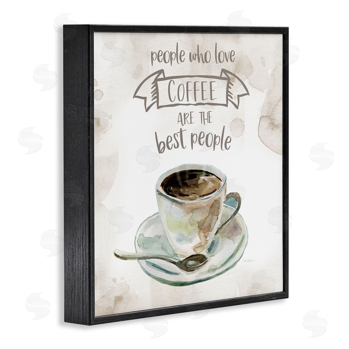 Carol Robinson People Who Love Coffee Phrase Watercolor Painting Black Framed Glicee Wall Art Print