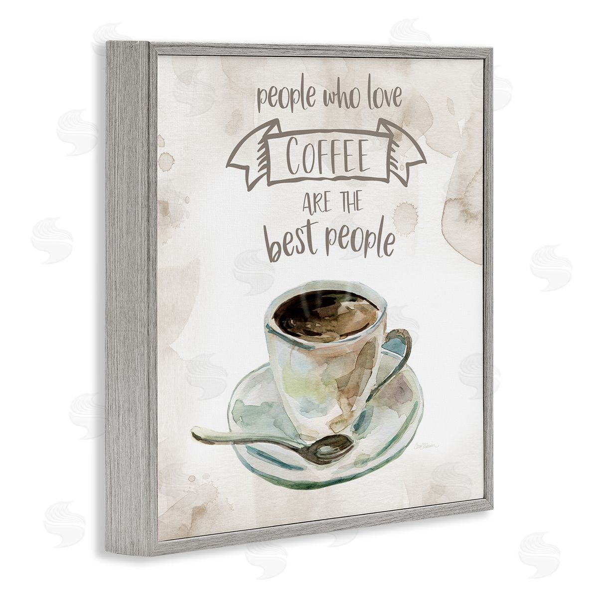 Carol Robinson People Who Love Coffee Phrase Watercolor Painting Gray Framed Glicee Wall Art Print