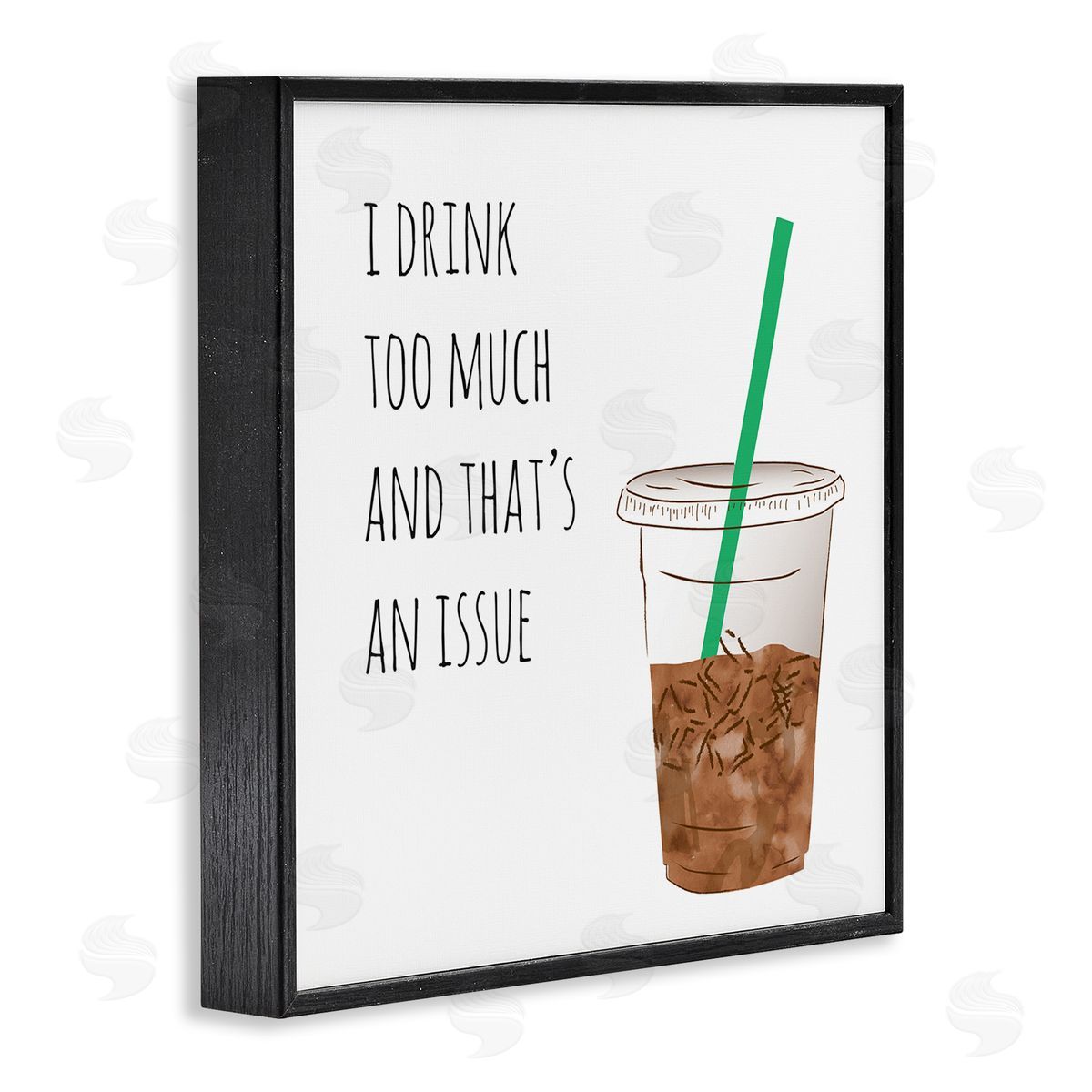 Drink Too Much Funny Coffee Phrase Black Frame Print Wall Art, Home Decor by Jennifer McCully