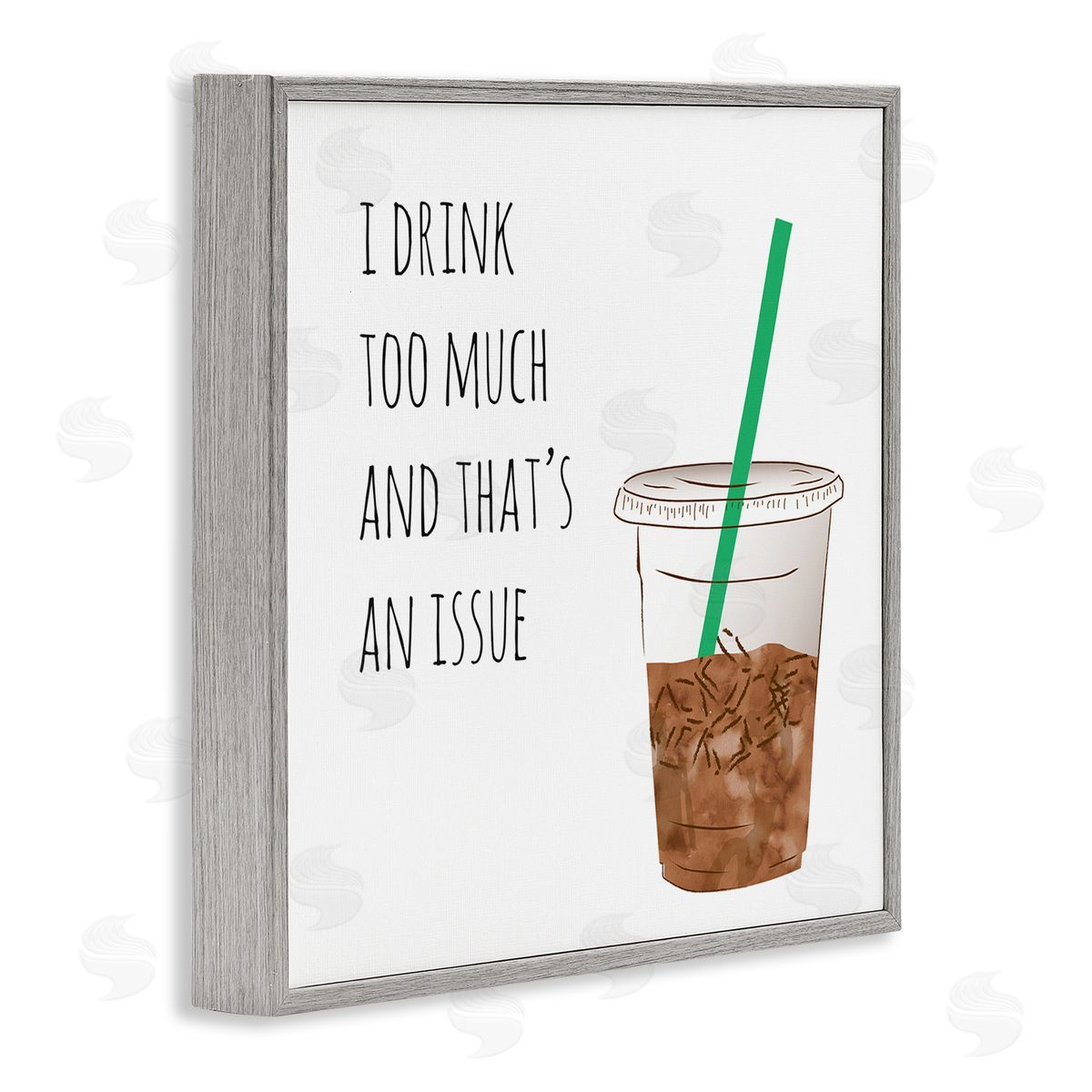 Drink Too Much Funny Coffee Phrase Grey Frame Print Wall Art, Home Decor by Jennifer McCully