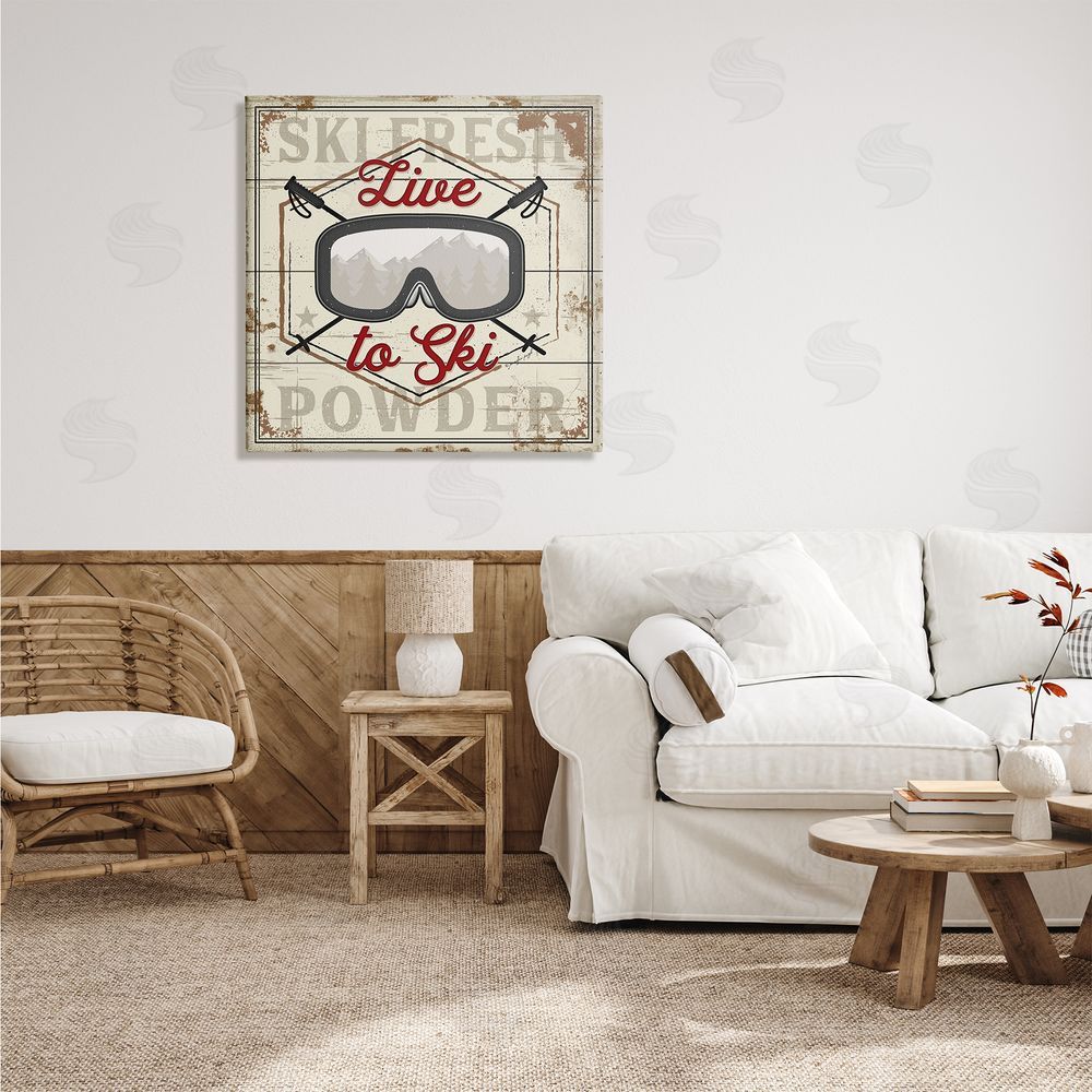 Jennifer Pugh Live To Ski Sport Goggles Fresh Powder Canvas Wall Art in Room