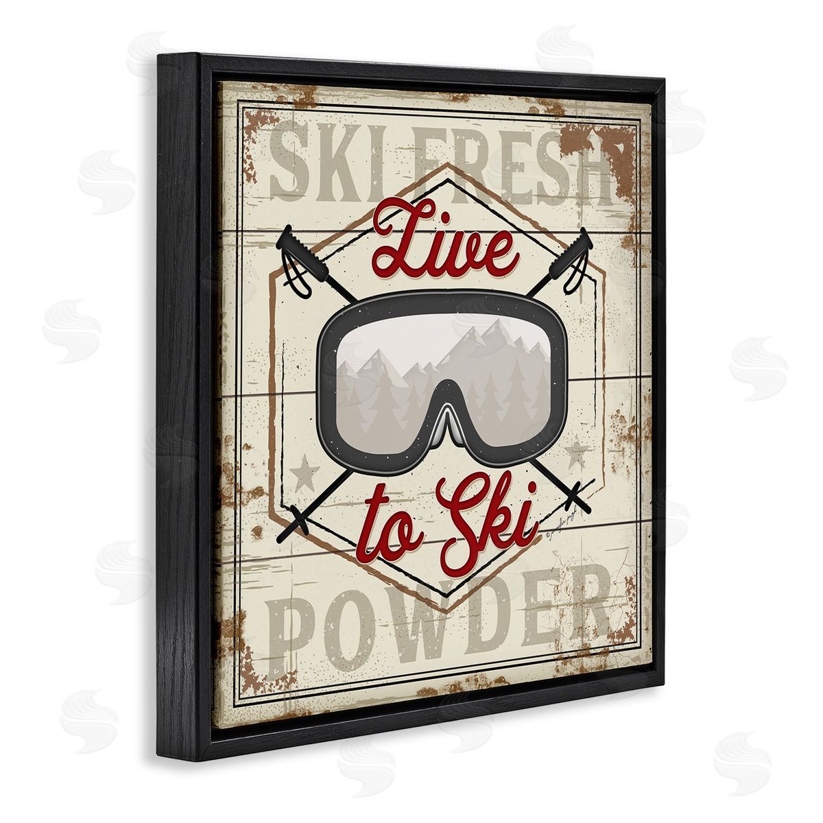 Jennifer Pugh Live To Ski Sport Goggles Fresh Powder Black Floating Frame Canvas Wall Art Print
