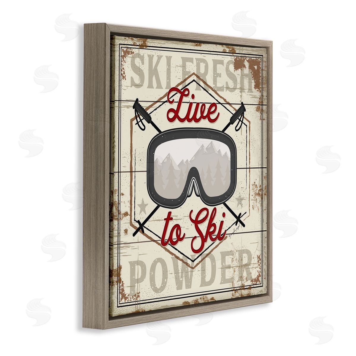 Jennifer Pugh Live To Ski Sport Goggles Fresh Powder Brown Floating Frame Canvas Wall Art Print