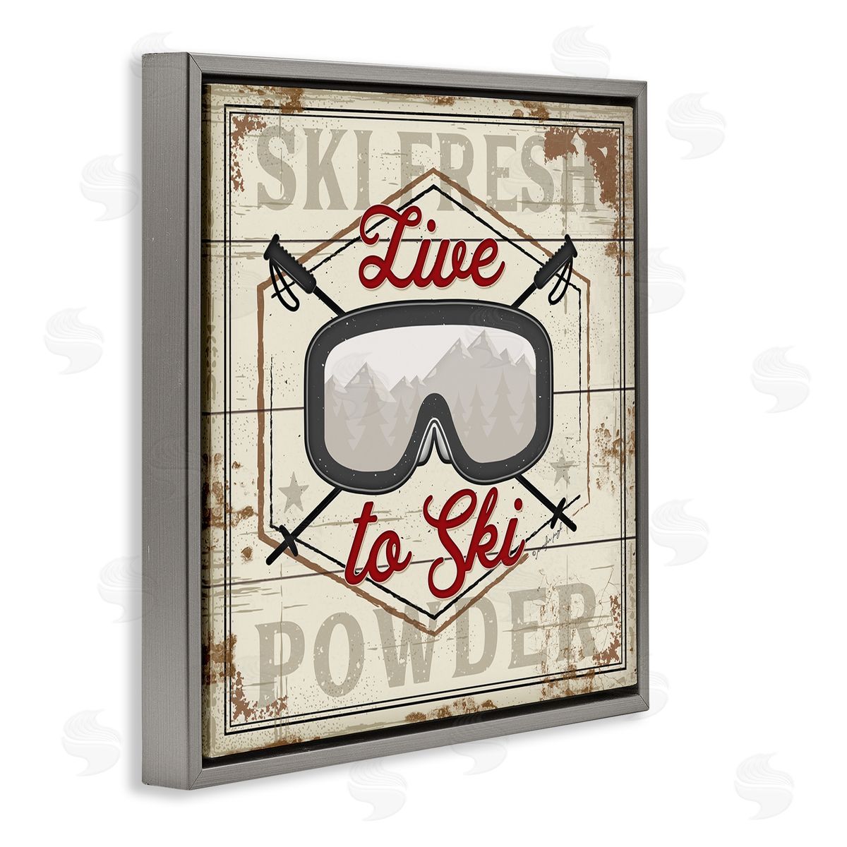 Jennifer Pugh Live To Ski Sport Goggles Fresh Powder Gray Floating Frame Canvas Wall Art Print