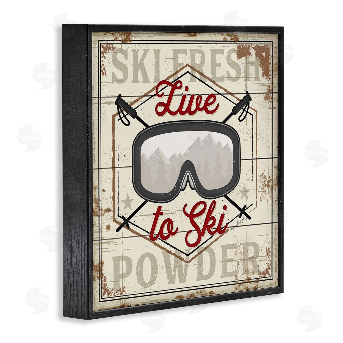 Jennifer Pugh Live To Ski Sport Goggles Fresh Powder Black Framed Glicee Wall Art Print