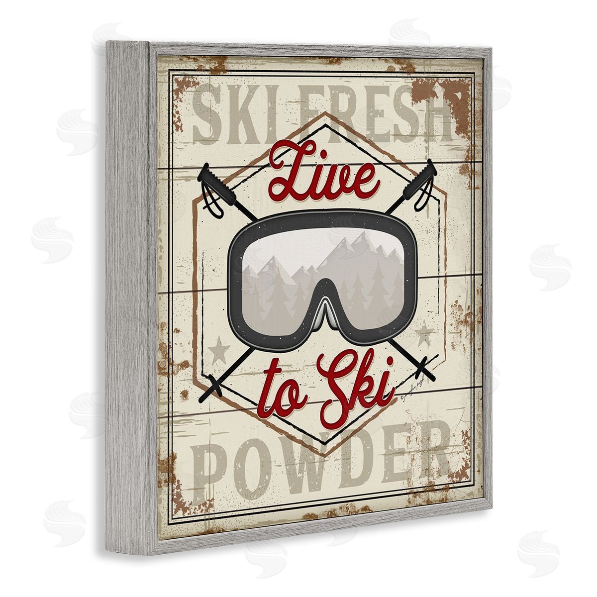 Jennifer Pugh Live To Ski Sport Goggles Fresh Powder Gray Framed Glicee Wall Art Print