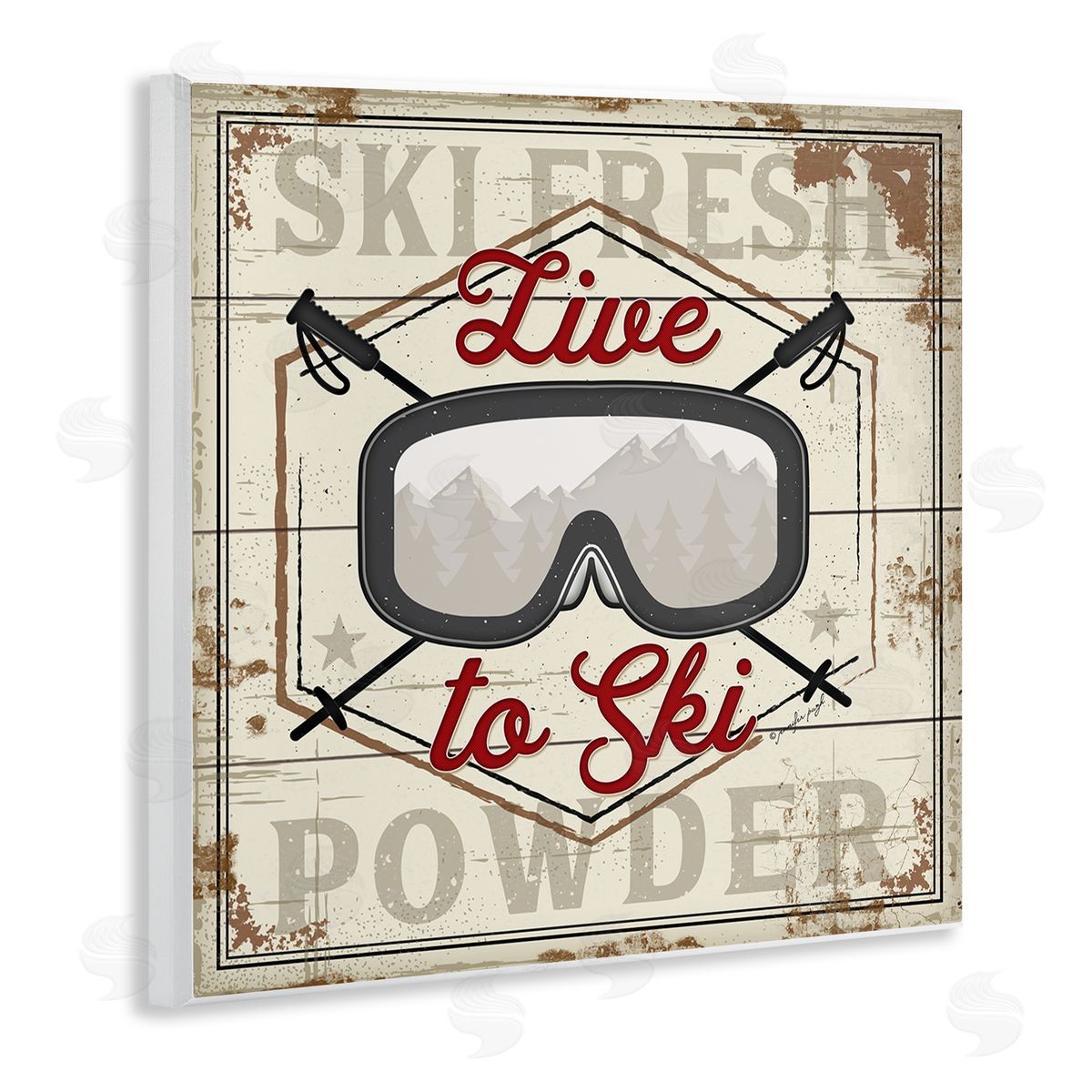 Jennifer Pugh Live To Ski Sport Goggles Fresh Powder Wooden Wall Plaque Art Print