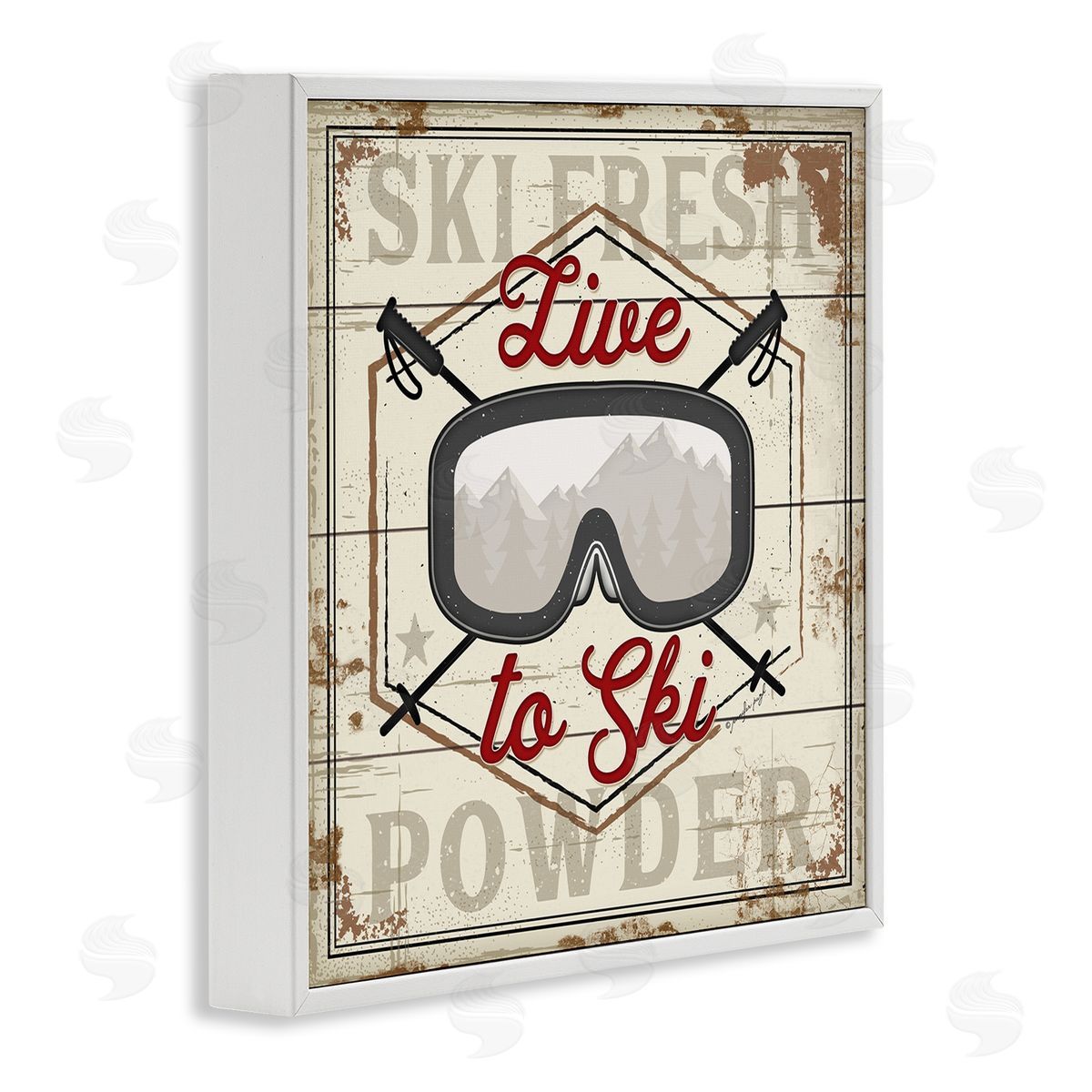 Jennifer Pugh Live To Ski Sport Goggles Fresh Powder White Framed Glicee Wall Art Print