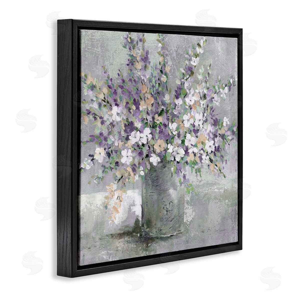 Blossoming Aster Flower Bouquet Black Floating Frame Canvas Wall Art, Home Decor by Carol Robinson