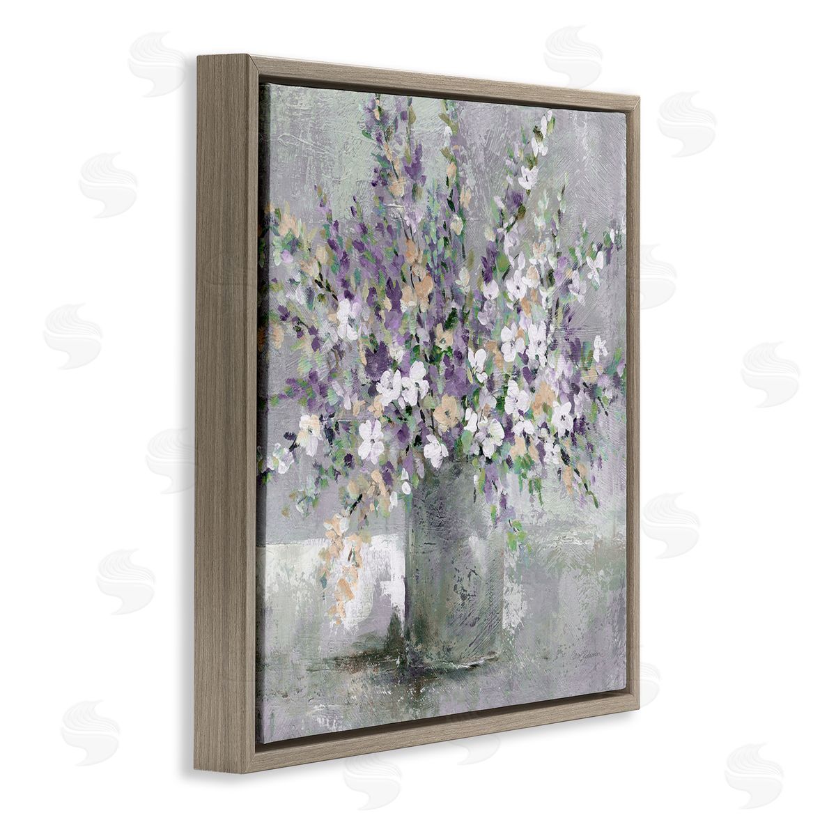 Blossoming Aster Flower Bouquet Brown Floating Frame Canvas Wall Art, Home Decor by Carol Robinson