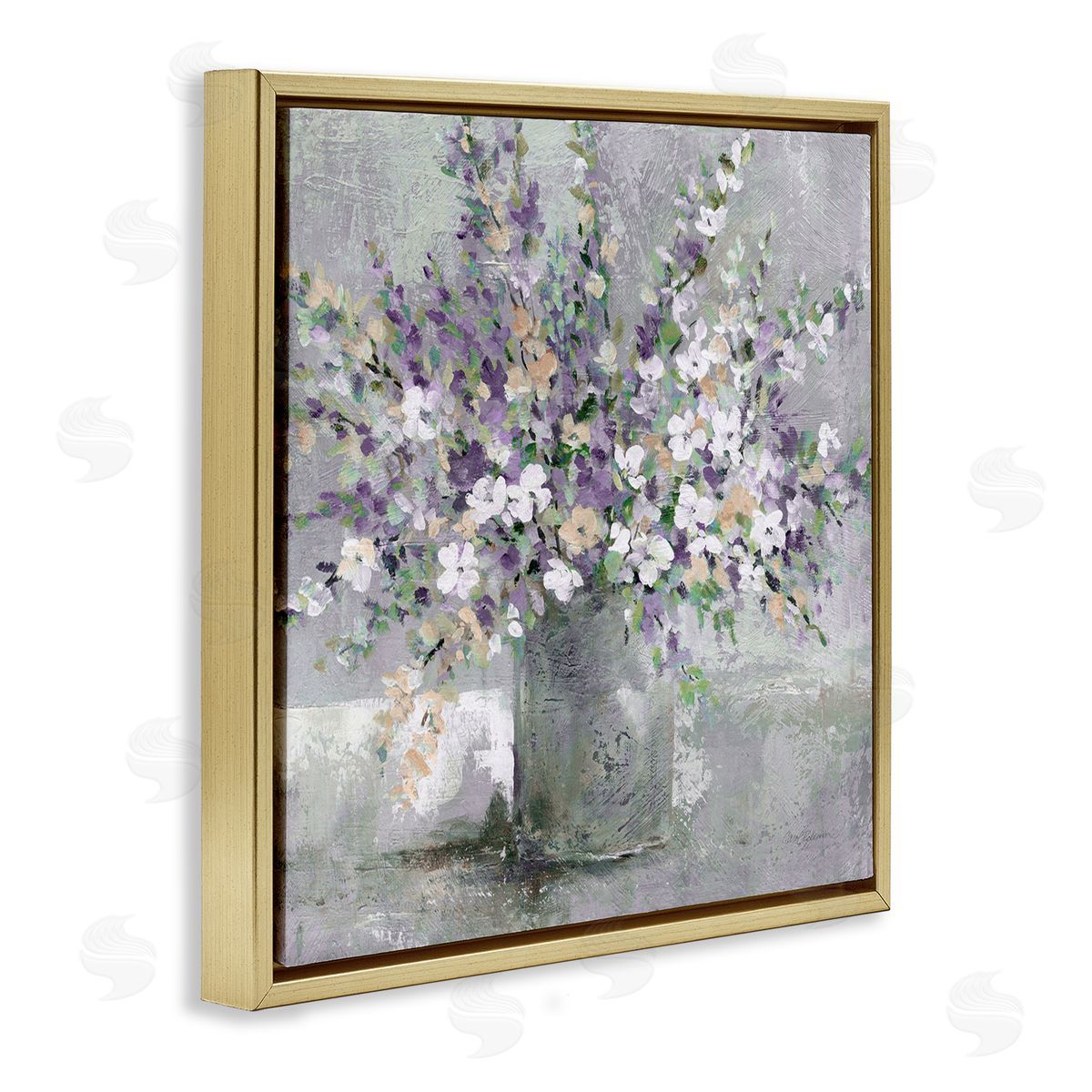 Blossoming Aster Flower Bouquet Gold Floating Frame Canvas Wall Art, Home Decor by Carol Robinson