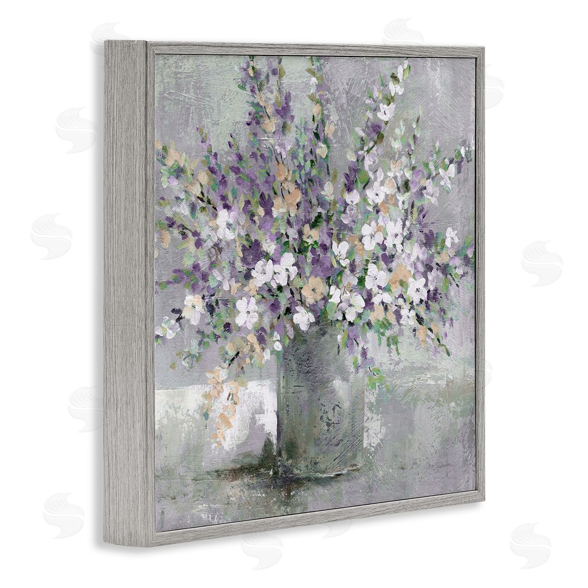 Blossoming Aster Flower Bouquet Grey Frame Print Wall Art, Home Decor by Carol Robinson
