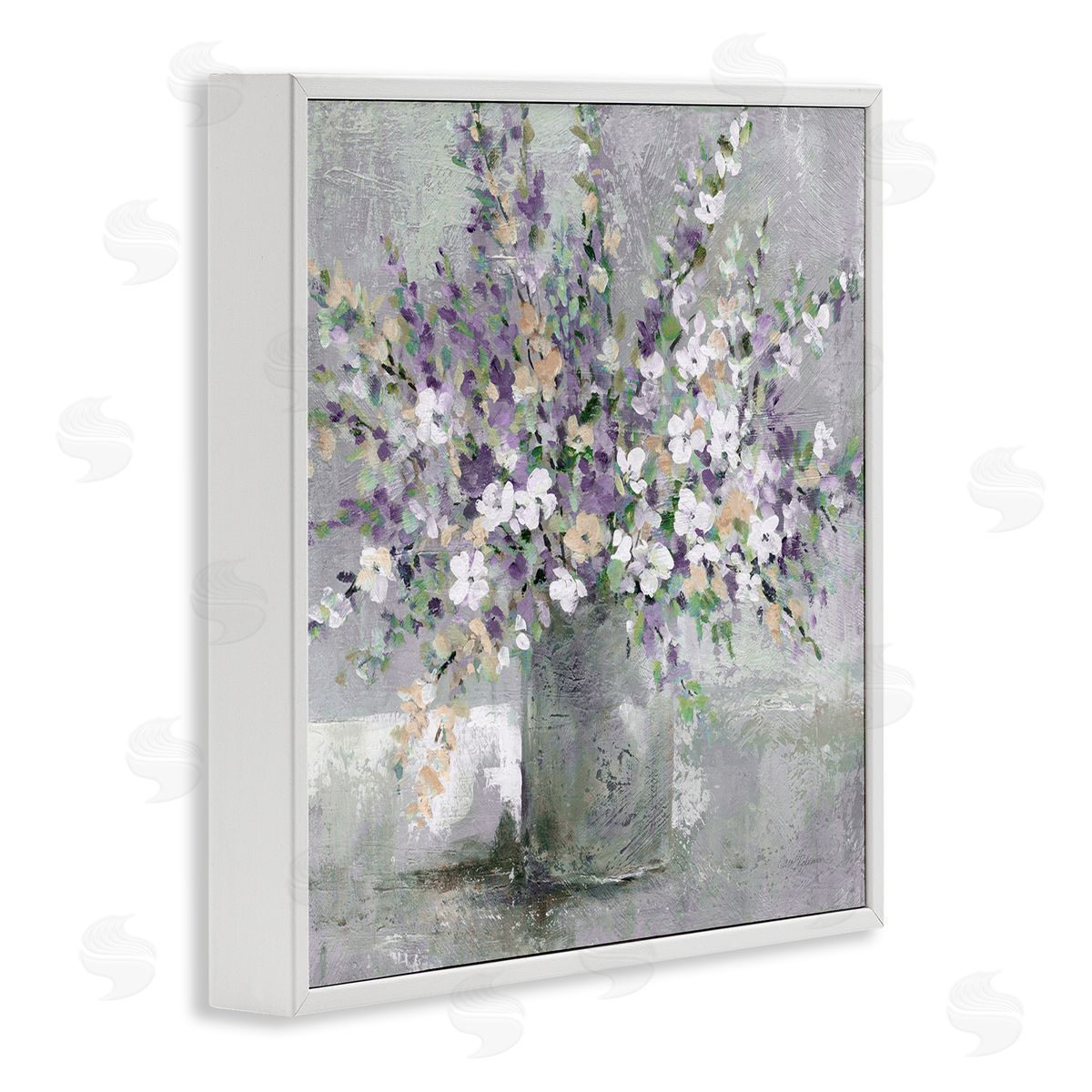 Blossoming Aster Flower Bouquet White Frame Print Wall Art, Home Decor by Carol Robinson