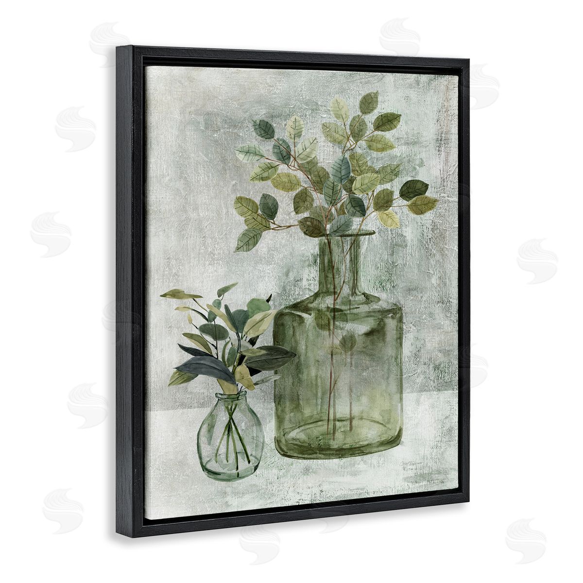 Herbal Plants with Green Leaves Black Floating Frame Canvas Wall Art, Home Decor by Carol Robinson
