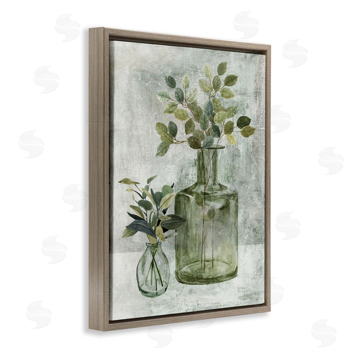 Herbal Plants with Green Leaves Brown Floating Frame Canvas Wall Art, Home Decor by Carol Robinson